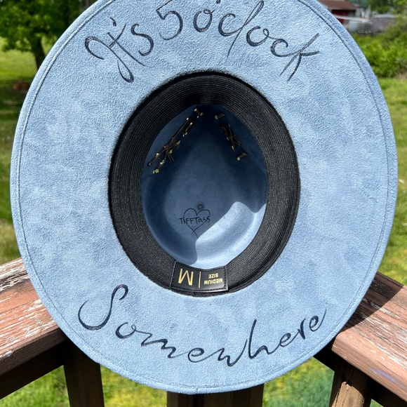 It’s Five O’clock Somewhere Hand Burned and Painted Clock Hat, Clock Burned Hat - Picture 6 of 6